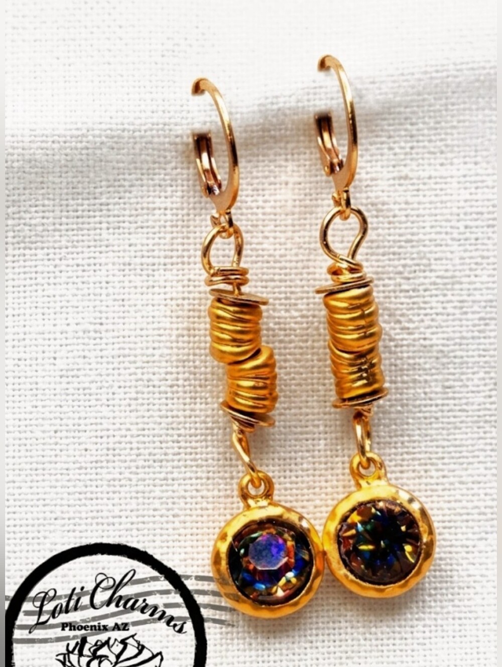 VOLCANO Crystal In Gold (Plated) Matte Hammered Bezel In Artisan-Made Earrings